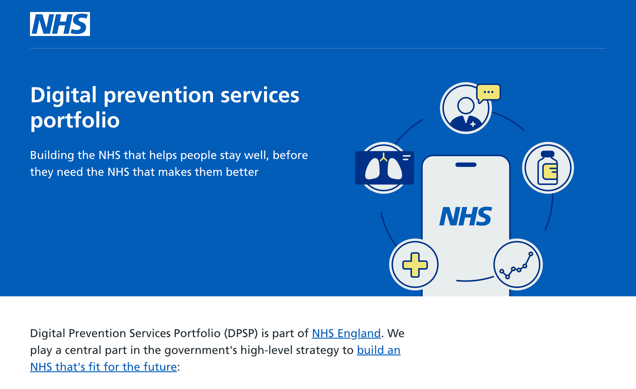 Screenshot of the new NHS Digital prevention services website