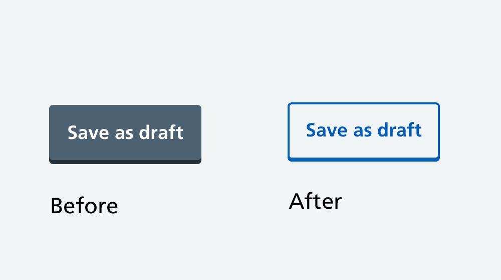 Screenshot of 2 buttons, one labelled Before and the other After. The first one has a dark grey background, the second has a blue border and a transparent background.