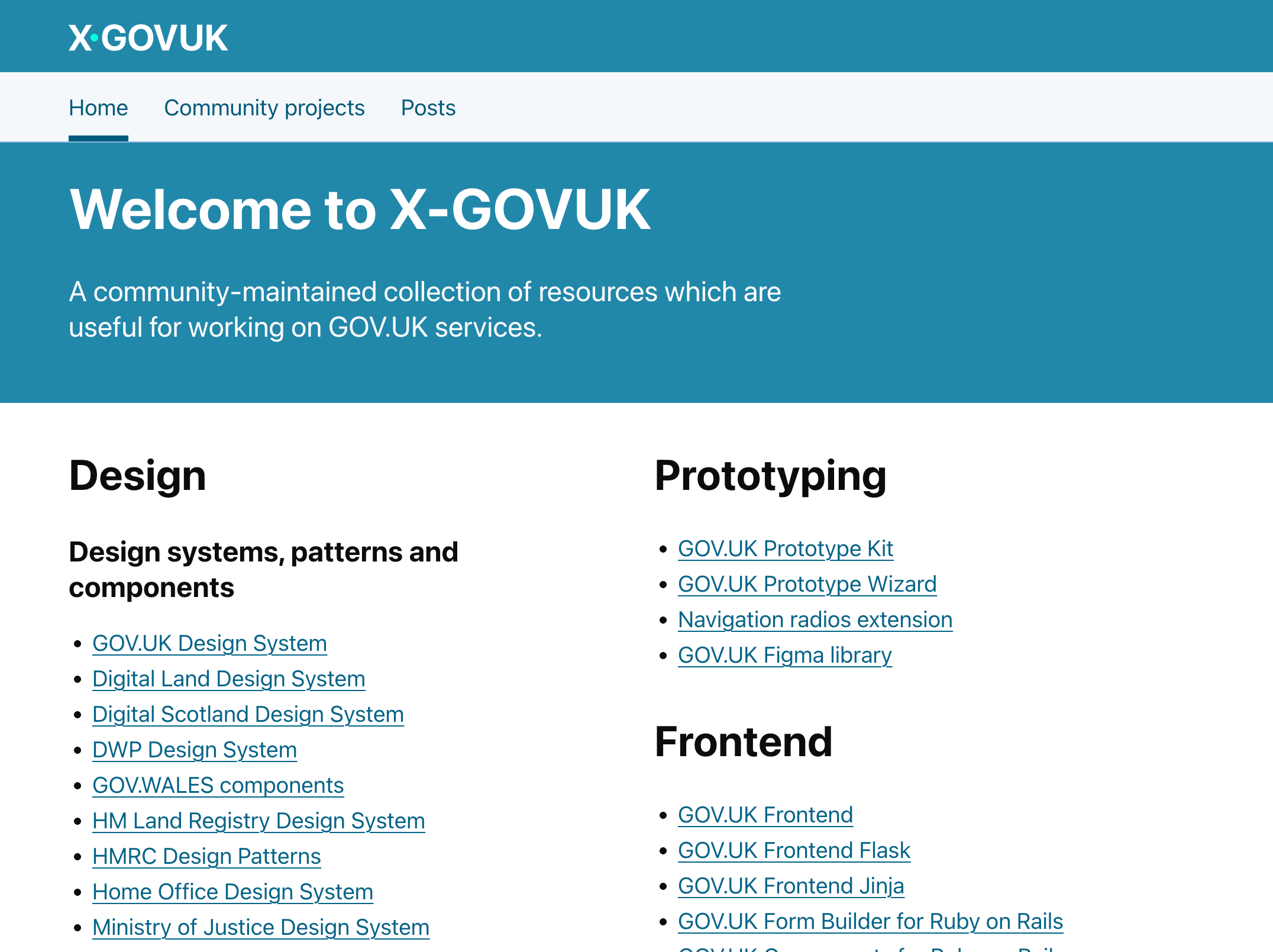 Screenshot of the X-GOVUK homepage